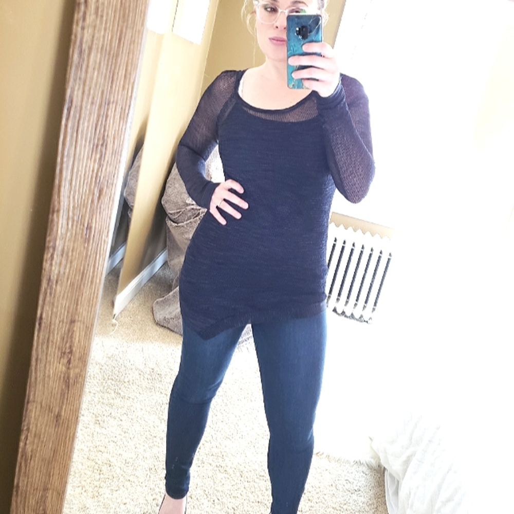 Rock & Republic Navy Blue Mesh Long Sleeve Top